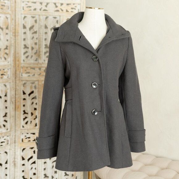 Women's Gray Kenneth Cole‎ Hooded Wool Blend Pea Coat size 6 - Picture 3 of 12